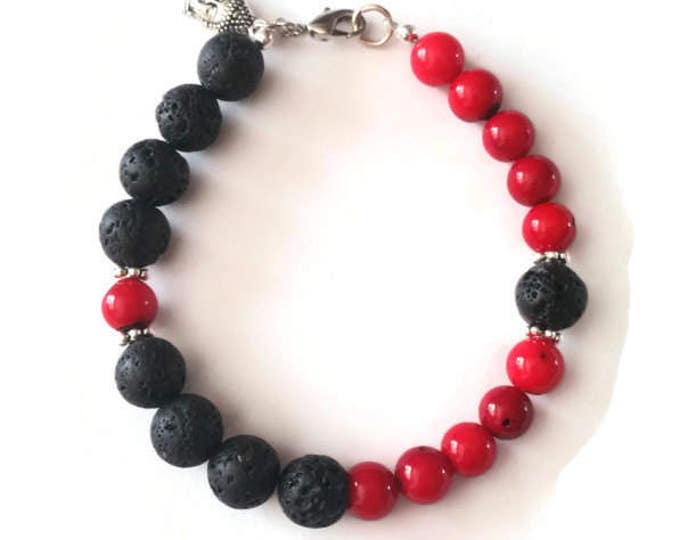 Red Coral and Lava Stone Aromatherapy Bracelet, Unisex Bracelet, Unique Birthday Gift, Diffuser Bracelet