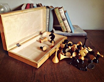 Big wooden Soviet chess set, Vintage chess set, USSR chess, Old chess set, Vintage chess, Chess box