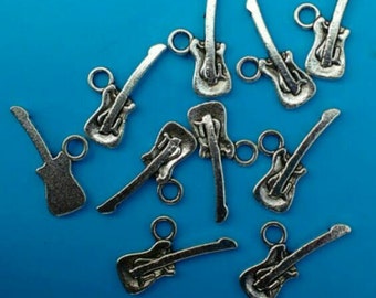 10x Silver Guitar Charms Music Instrument Antique tone musical 20x10mm Jewellery Making diy Jewelry Earring Bracelet Necklace supply UK