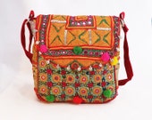 Vintage Banjara Shoulder Bag | Ethnic Indian Bag | Embroidered Bag Mirrors & Antique Coins | Ibiza Bag | Pom Pom Bag | Tribal Hobo Bag