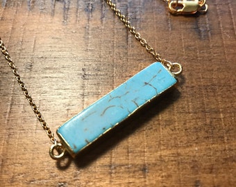 Turquoise bar necklace.Unique bar necklace.Turquoise necklace.Gold filled turquoise layering necklace.Bar necklace.Gift for her