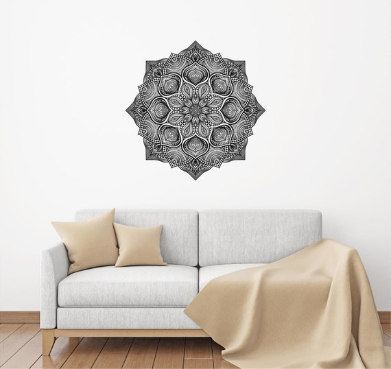 Mandala Navy Blue Mural Panoramic Wall Decal Vinyl Sticker