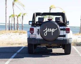 Jeep Cursive Spare Tire Cover, Jeep Wrangler, Jeep Liberty, Calligraphy Cover, Vinyl Tire Cover, Black and White
