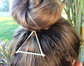 Gold triangle hair clip, triangle clip, girls hair clip, bridesmaid gift, gifts for her, hair clip, birthday party favor, gold hair clip