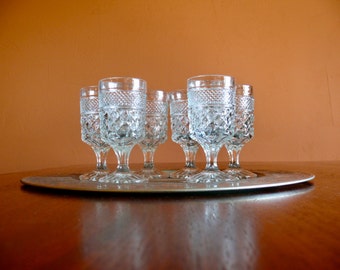 6 Wexford 5oz Clear Glass Pedestal Claret Wine Glasses, Vintage Anchor Hocking Stemware, Mid Century Barware