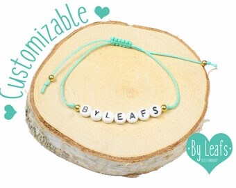 Personalized bracelet with white letter beads - Name bracelet cord - Friendship bracelet - Beaded bracelet - Choose your own text and color
