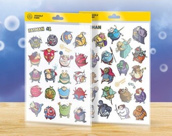 Superhero Stickers Pack «Fatman» — Set of 39 Vinyl Stickers with Superhero: Batman, Superman, Iron man, Spiderman, Hulk, Joker and Harley
