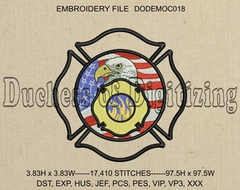 Maltese Cross Embroidery Design, Maltese Cross Embroidery File, Eagle, Fire, Rescue, EMS, DODEMOC018