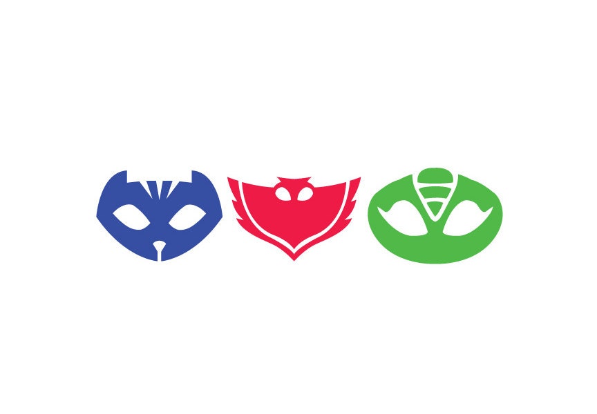 PJ Masks Icons Vinyl Sticker Set in color. Cat Boy Owlette