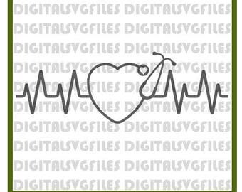 Heartbeat Stethoscope SVG File, Nurse SVG for Cutting Machine, Stethoscope file svg dxf pdf Stethoscope Vector Art Nurse Heartbeat svg