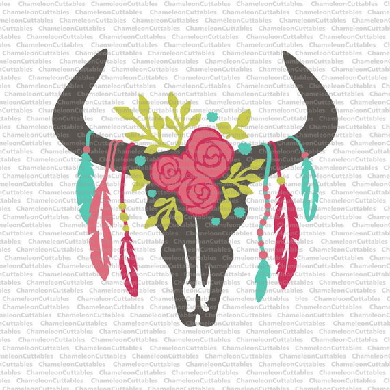 Download cow skull with feathers 5 layers/colors SVG eps png jpeg