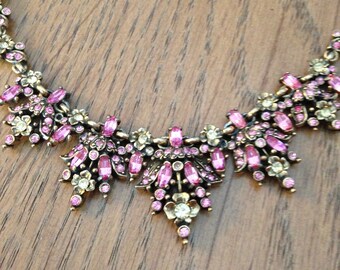 Hollycraft Pink and Yellow Choker Necklace