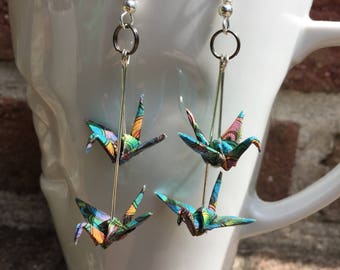 Origami crane paper colored on stems