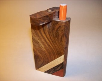 Wood Dugout One Hitter with Cigarette Style Aluminum Bat Stained Wood with Color Stripes Decorative Design
