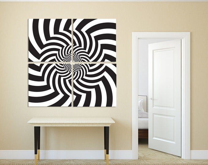 Black & white optical illusion wall art print on canvas, trippy vortex 3d art, black and white spiral psychedelic abstract art print