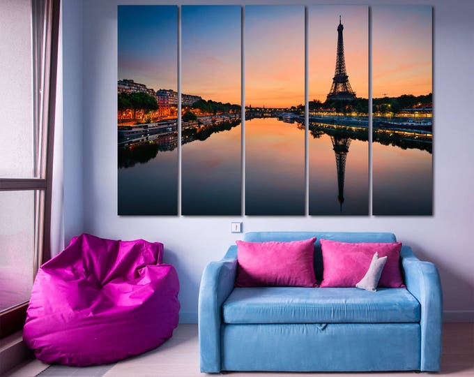 Seine River view Eiffel Tower Paris skyline photography large wall art print set of 3 or 5 canvas Eiffel Tower Paris canvas print home decor