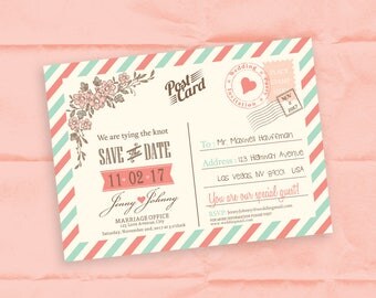 Vintage Wedding Save-The-Date Postcard, Save the Date Postcard, Wedding Save the Date, Nostalgic Wedding - Printable