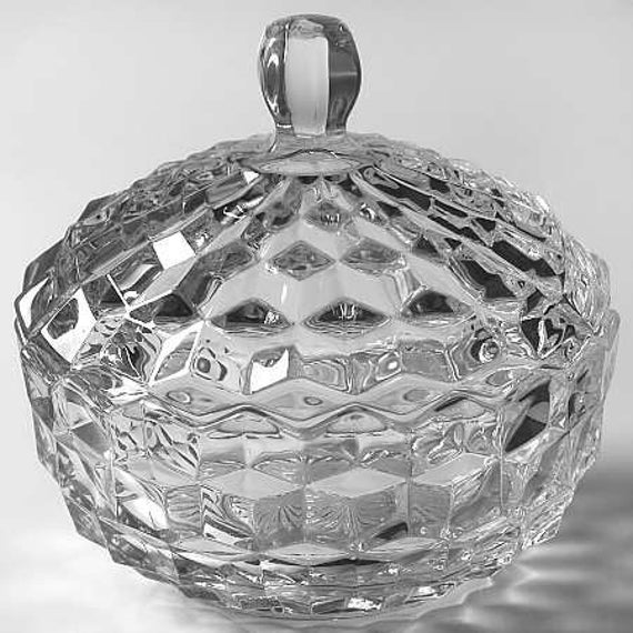 American Fostoria Clear Cubist Candy Dish with Lid