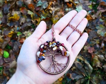Tree-of-Life Pendant, Australian Jasper Necklace, Mookaite Pendant, Copper Wire Wrapped Jewelry, Gift for her, Family Tree Necklace
