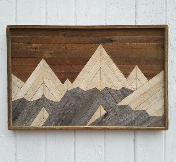 Reclaimed Wood Wall Art Mountain Range Lath Art Shabby