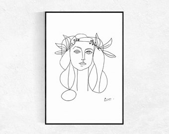 Picasso PRINT, Head Of A Women, Modern Minimalist, Female Sketch, Drawing, Nude Sketch, Picasso Poster, Picasso Wall Art, Figurative Drawing