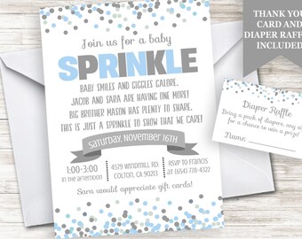 Baby Boy Sprinkle Invitation Invite 5x7 Bundle Blue Gray Grey Digital Personalized