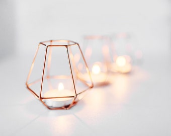 Copper wire - Copper wire decor - Wedding Copper wire decor - Candleholders - Geometric Copper wire - Candle holder - Wedding Candle holder