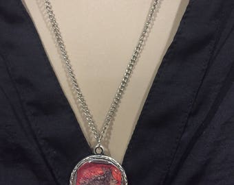 Silver Antique Porcupine Pendant Necklace/ Long silvee pendant necklace vintage style with porcupine art