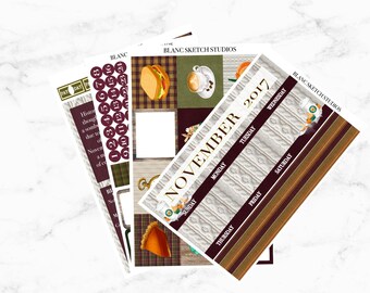 November monthly kit - Erin Condren Life Planner Stickers - ECLP sticker - MAMBI happy planning - month view - Thanksgiving - shopping