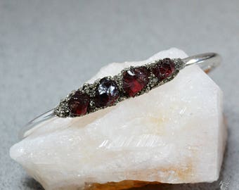 Garnet Bracelets - Raw Garnet Jewelry - January Jewelry Gifts - January Birthstone Jewelry - Silver Cuff Bracelet - Boho Chic Bracelets