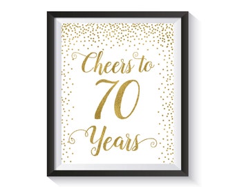 Cheers to 70 Years, Gold confetti Birthday Party Decoration, 70th Birthday Sign, 70th Anniversary Sign, Cheers Banner, Birthday décor ideas
