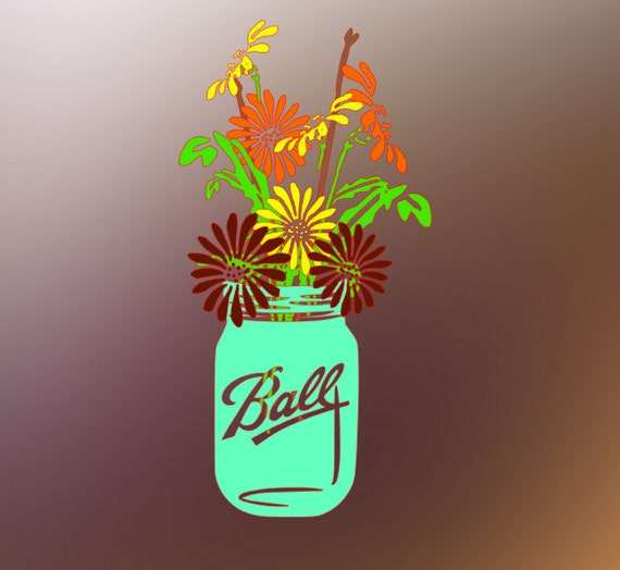 Mason jar with flowers decal Two color choices Spring or