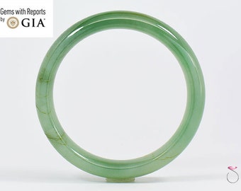 Natural Green Jadeite Jade Bangle Bracelet, GIA Certified GRADE A Translucent Jade