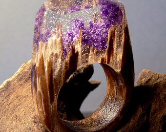 Hillside Blossom Wooden Resin Ring made with Rose wood and real flower