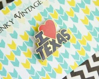 Badges sentence "I love Texas" - Badges vintage 80s - collar brooch - brooch - enamel brooch grunge - funky