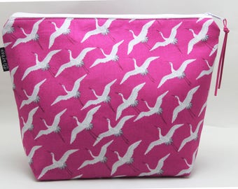 Large project bag, knitting project bag, zipper project bag, large cosmetic bag, cosmetic organizer, travel organizer, bird print bag