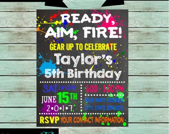 Paintball Paint Birthday Party Chalkboard Invitations Invites Personalized Custom ~ We Print and Mail to You
