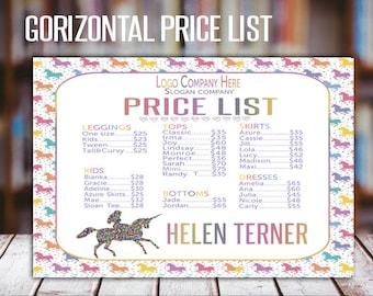 Gorizontal LLR Price List, Unicorn Style, Price Poster, LLR Price SignFashion Consultants, wall sign-18x24 (poster) - 8,5x11 (home printing)