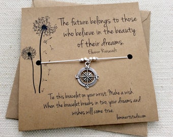 Inspirational Bracelet Compass Charm Journey Card Silver Compass Bracelet High School Graduation Gift Class 2017 College Graduation Gift
