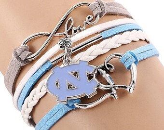 Carolina Tar Heels Infinity Bracelet UNC College Sports Basketball Football Tarheels