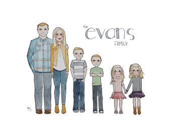 Illustrated Family Portrait, Custom Portrait, Family Drawing, Custom Gift, Family Gift, Watercolor Family Painting