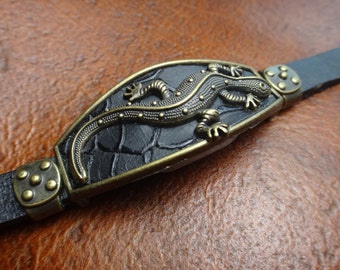Gecko Bracelet,Mens Leather Bracelet,Mens Bracelet,Mens Jewelry,Gift for Men, Fashion Bracelet