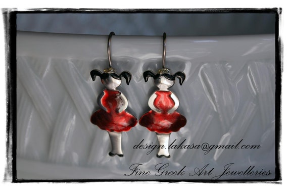 red enamel girl little princess earrings sterling silver white gold plated jewelry lakasaeshop quality fine greek art best ideas gifts woman
