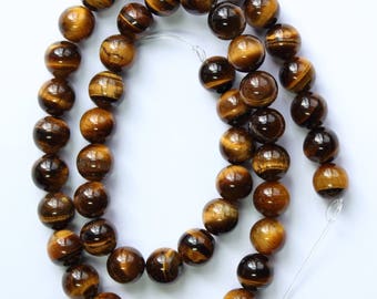 8mm Tiger Eye Beads Brown and Gold Rounds 15 inch Strand 48 Beads 1mm Hole Size Stone Gemstone