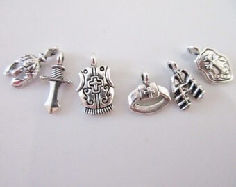 The Armor of God collection, Gods Armor, Miniature Gods Armor Collection, 6 different antique silver tone charms