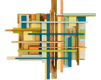 Mid Century Modern style, wooden wall sculpture, wall art, fine art, geometric wall art