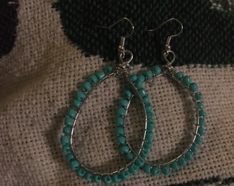 Items Similar To Sterling Silver Hoop Turquoise Beaded Earrings On Etsy