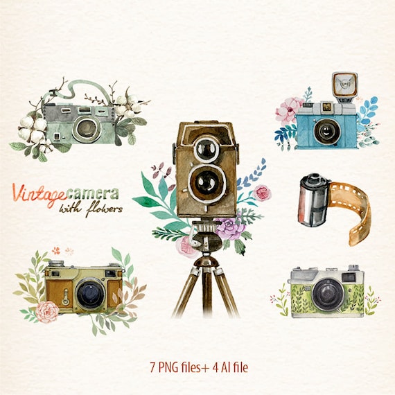 Camera Watercolor camera retro camera Flowers & Cameras