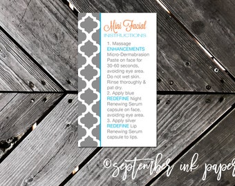 Rodan + Fields Mini Facial Instruction Business Card