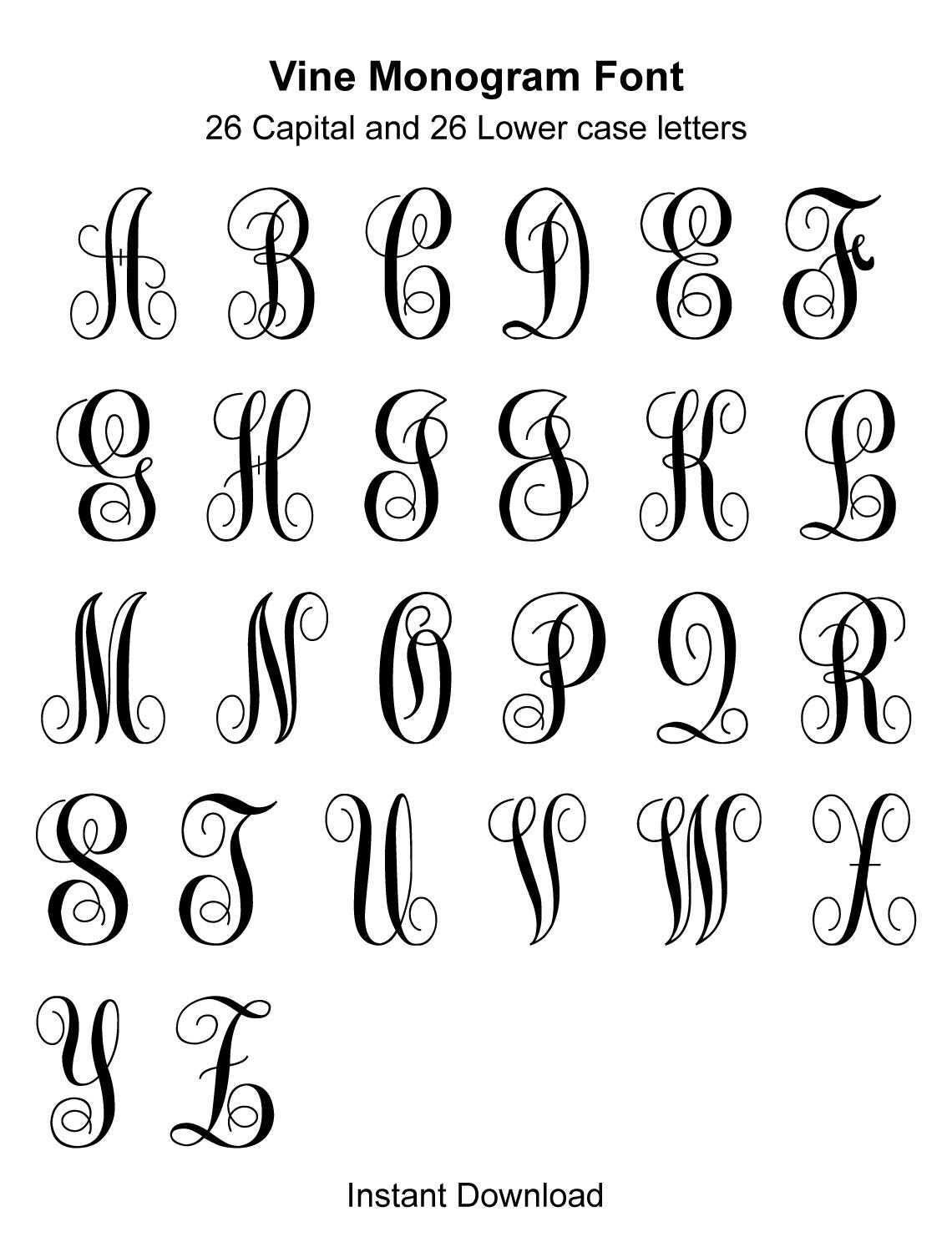 Vine Monogram Font, Monogram font, Interlocking Monogram, Monogram, Silhouette Cut Files, Cricut ...